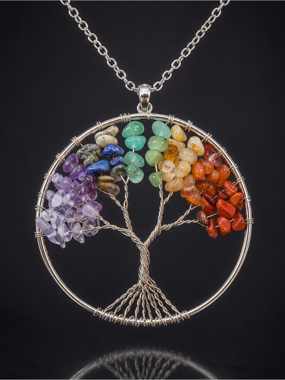 🌸 Tree of Life Pendant Necklace with Chakra Stones